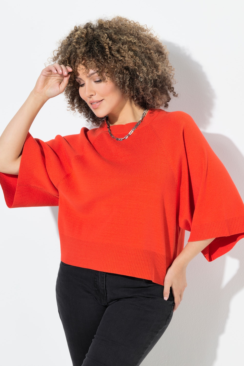 Pullover, kurz, Rundhalsausschnitt, 3/4-Arm