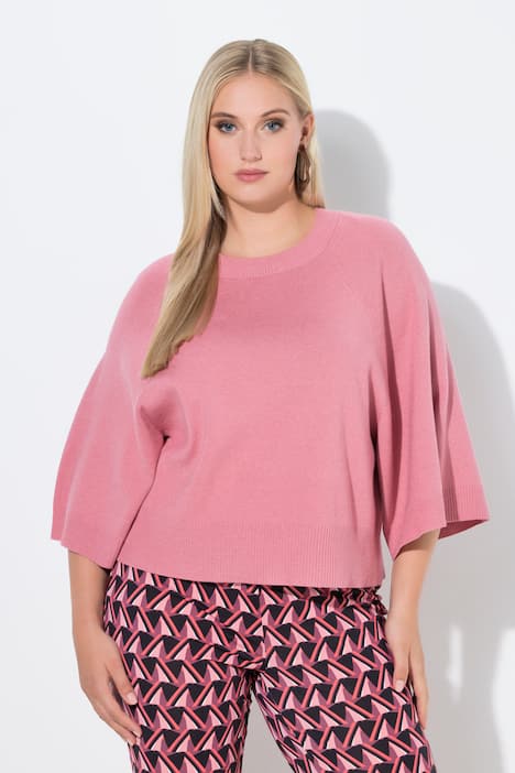 Pullover, kurz, Rundhalsausschnitt, 3/4-Arm