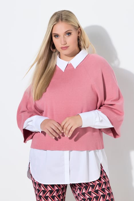 Pullover, kurz, Rundhalsausschnitt, 3/4-Arm