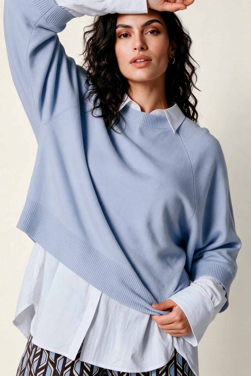 Pullover, kurz, Rundhalsausschnitt, 3/4-Arm