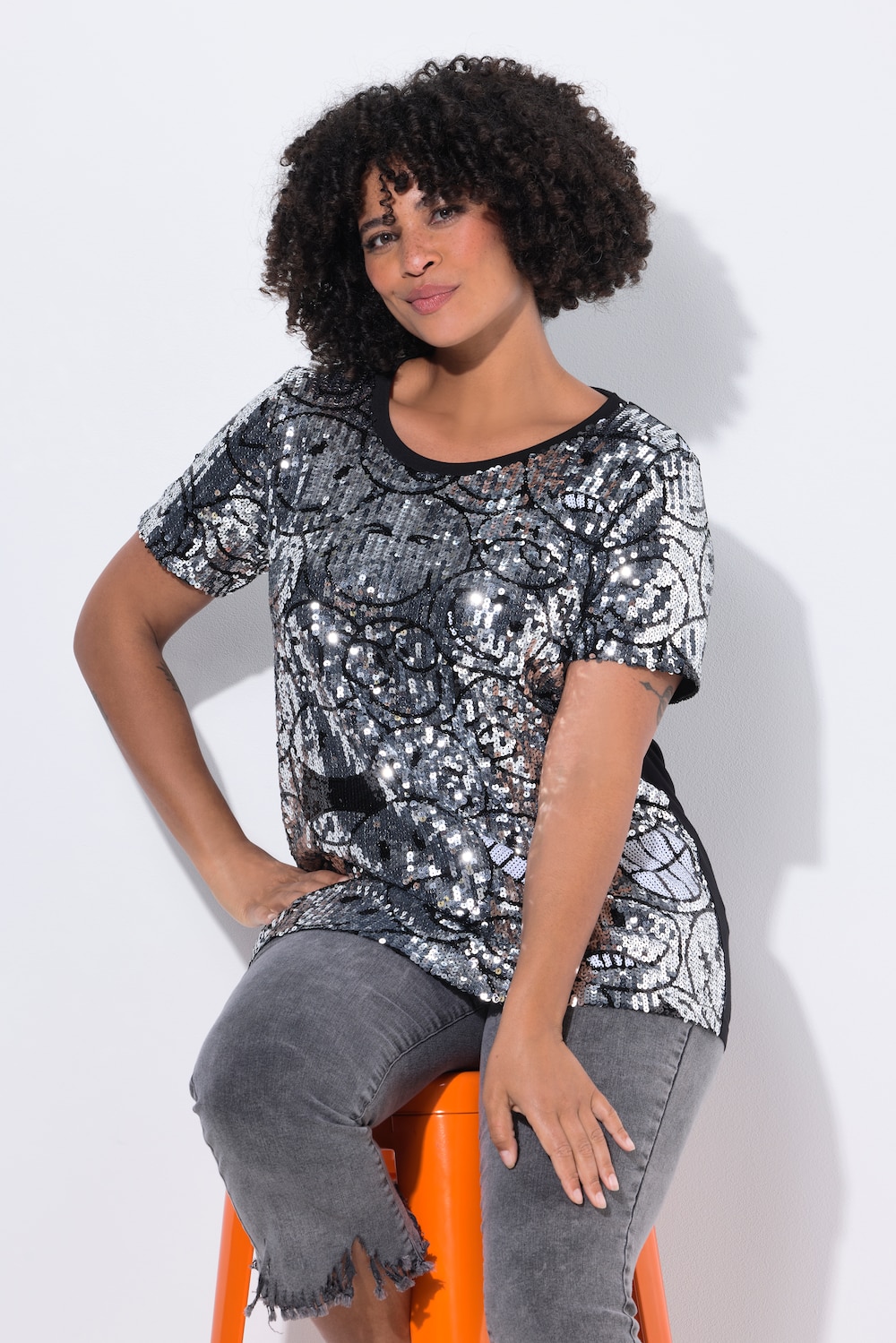 T-shirt, Comfort pasform, paillet-smileys