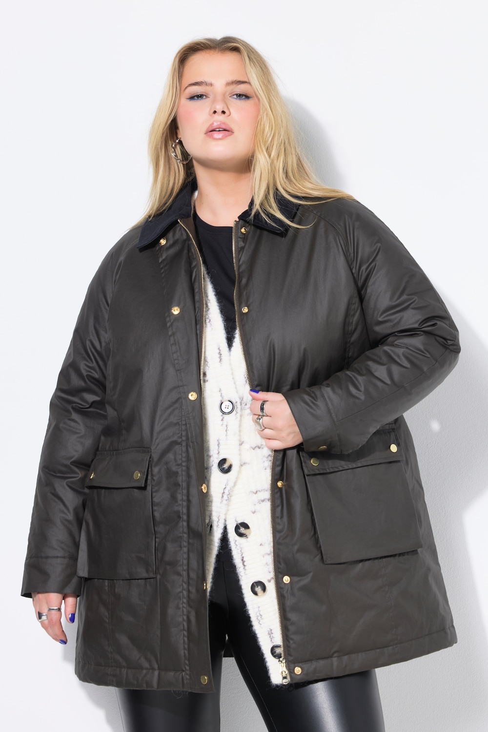 Große Größen Coated-Jacke, Damen, braun, Größe: 46/48, Polyester/Baumwolle, Studio Untold