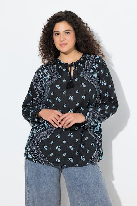 Bluse, A-Linie, Tunika-Ausschnitt, Langarm