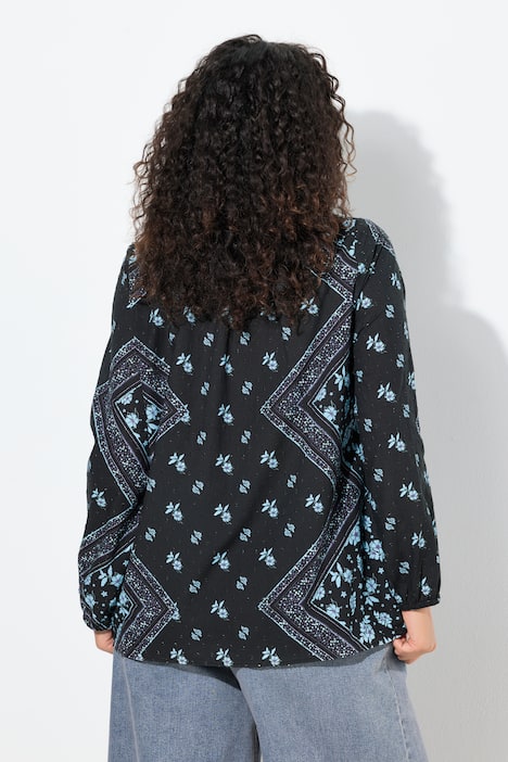 Bluse, A-Linie, Tunika-Ausschnitt, Langarm