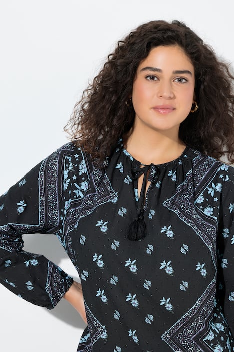 Bluse, A-Linie, Tunika-Ausschnitt, Langarm