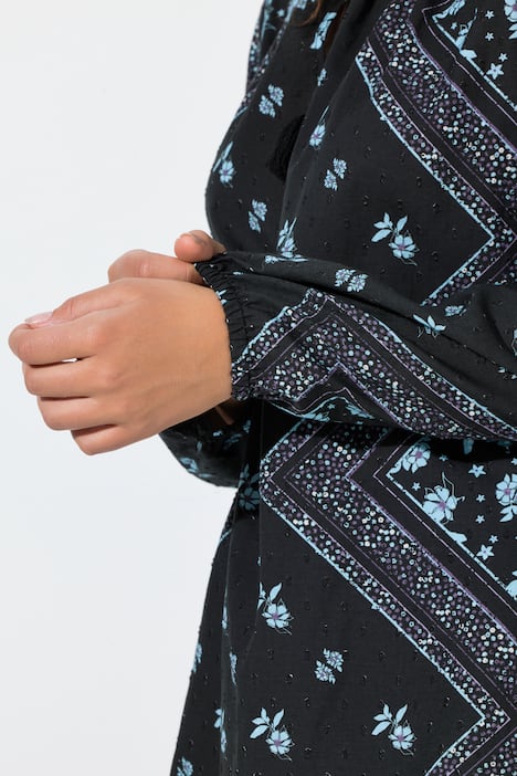 Bluse, A-Linie, Tunika-Ausschnitt, Langarm