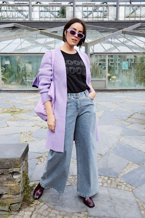 Cardigan lungo in maglia a costine senza chiusura con maniche lunghe