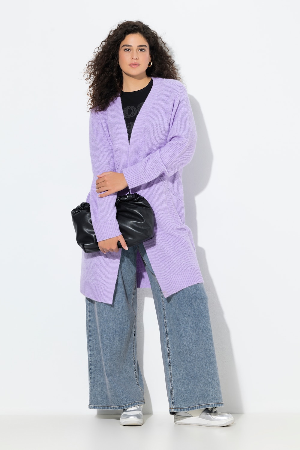 Long-Strickjacke, Rippstrick, ohne Verschluss, Langarm