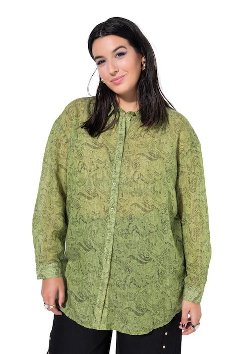 Halenka, oversize, kašmírový vzor, zlatá vlákna, lem vzadu delší