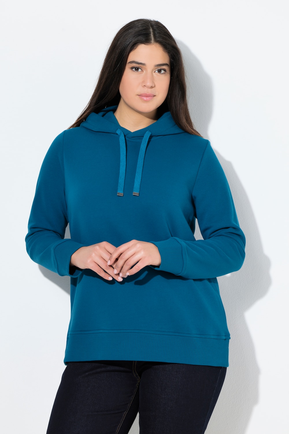Große Größen Super softer Hoodie, Damen, blau, Größe: 42/44, Baumwolle/Polyester, Ulla Popken