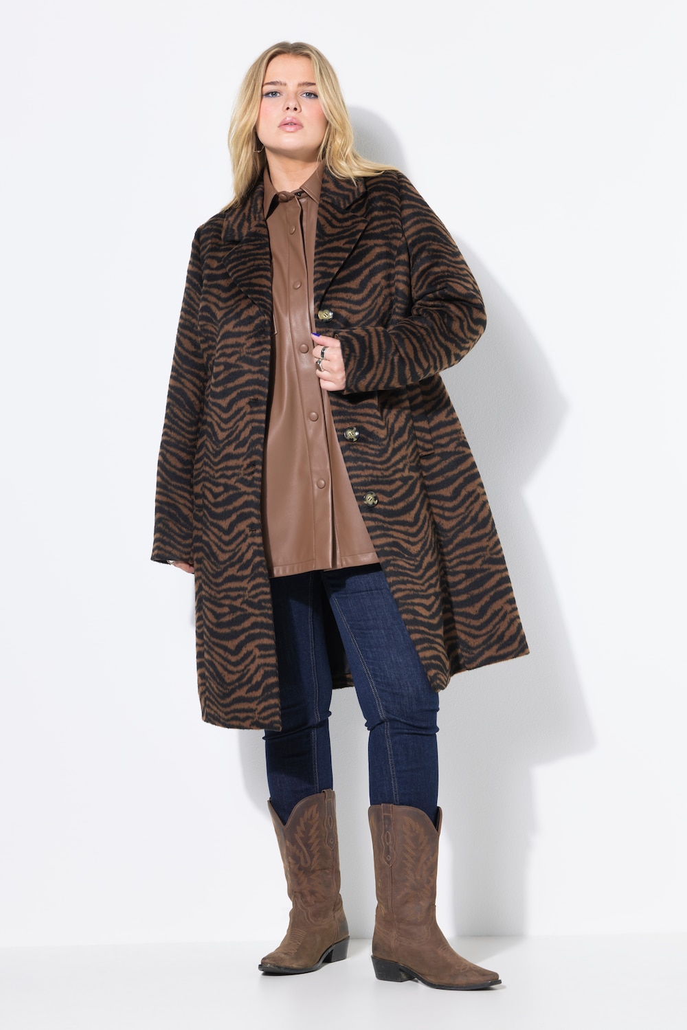 Mantel, Zebra-Muster, Revers, Komplettfutter
