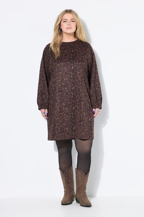 Robe oversize en suède avec motif léopard et manches ballon
