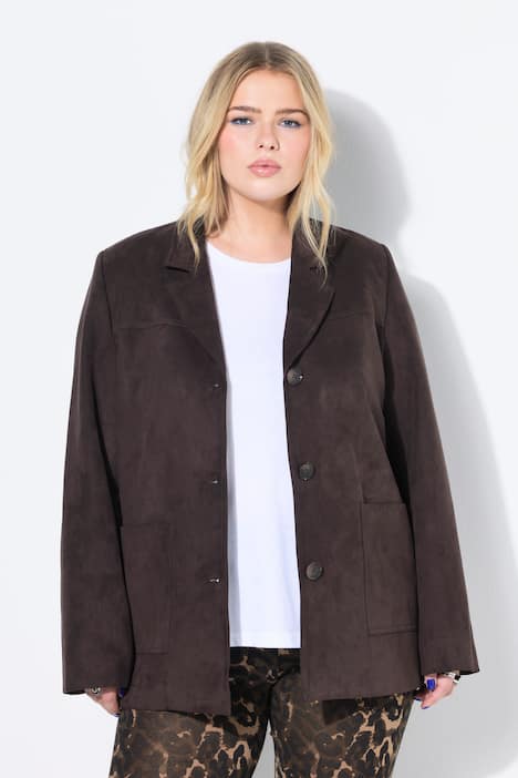 Blazer, Loose A-lijn, suède, revers, volledig gevoerd
