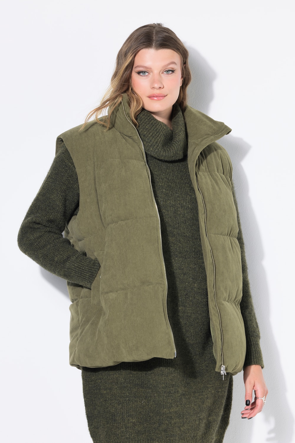 Steppweste, oversized, Cord, 2 Taschen