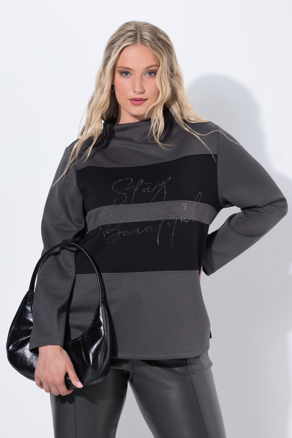 Sweatshirt, Oversized, Stehkragen, Langarm, Modalmix