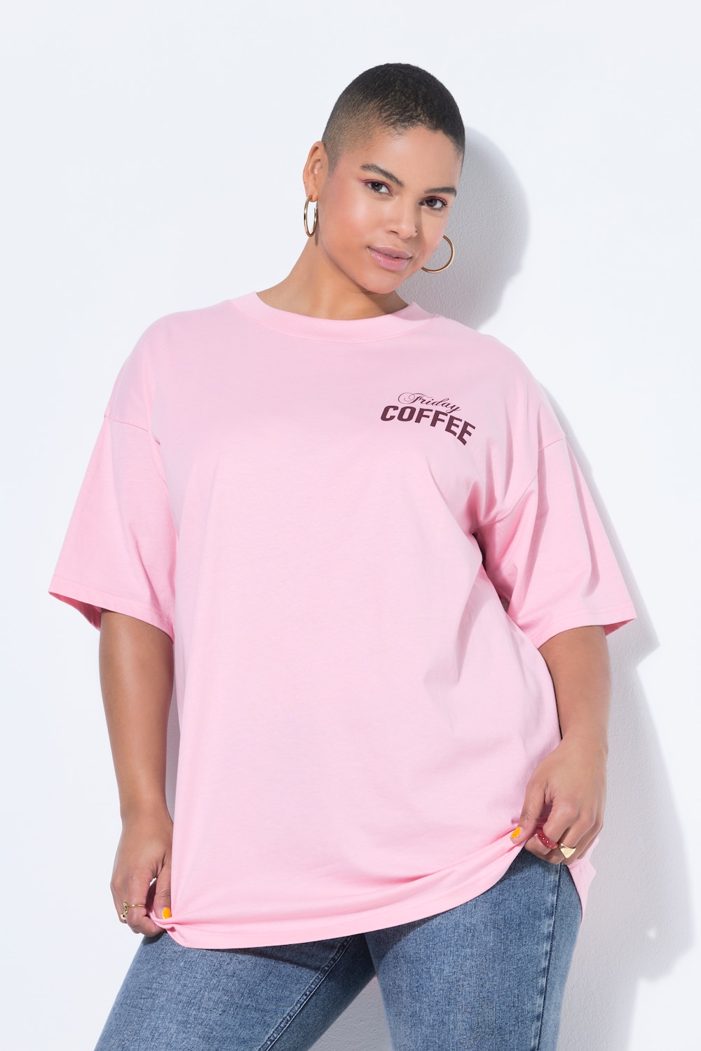 T-shirt, oversized, Coffee-print op de achterkant