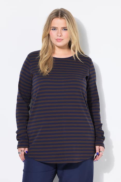 Vannrett stripete skjorte, wide shape, ribbet jersey, langermet