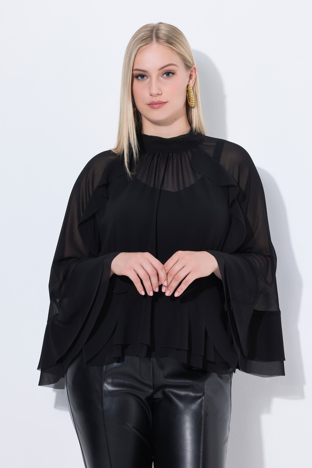Große Größen Cape-Bluse, Damen, schwarz, Größe: 3=58-64, Polyester, Ulla Popken