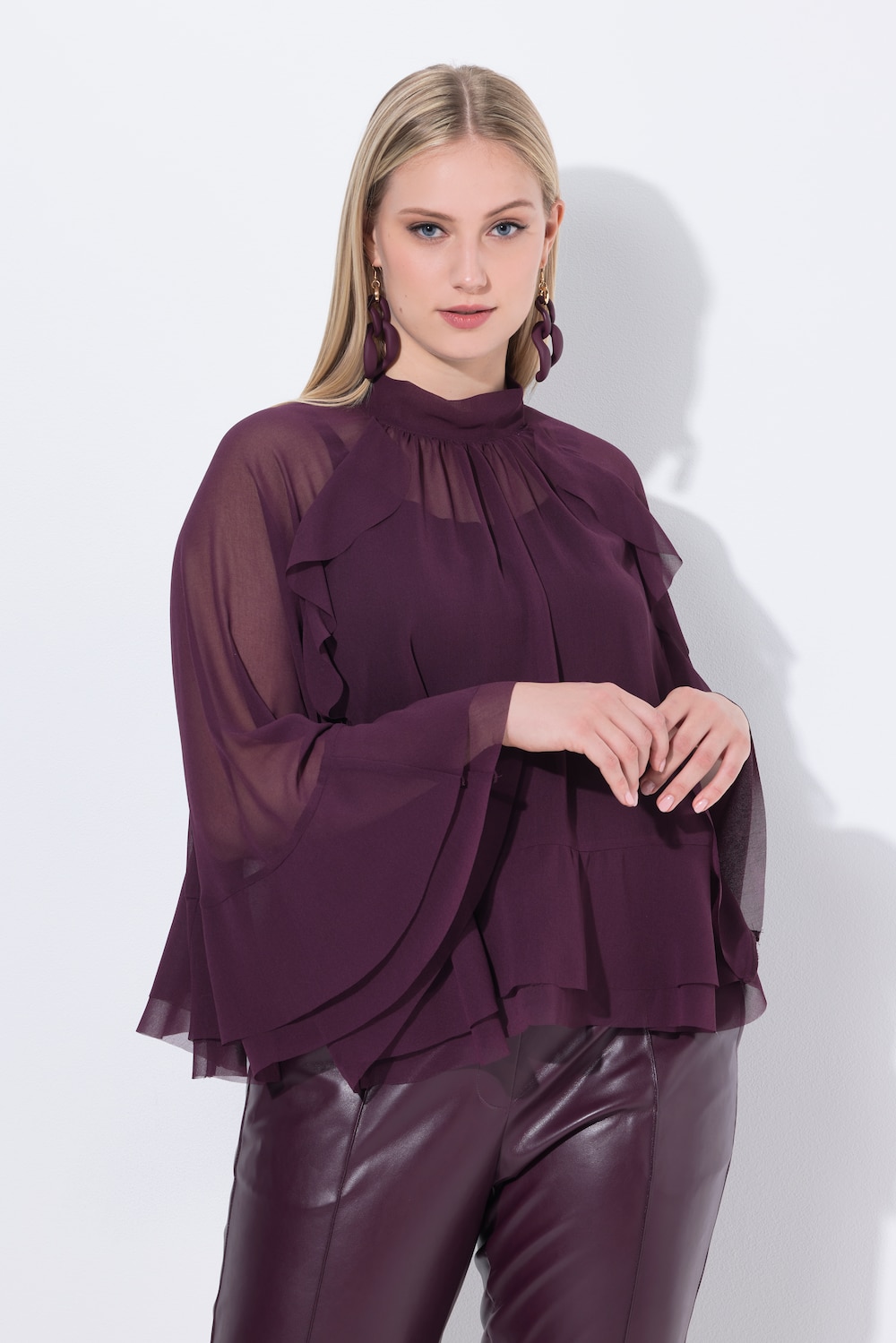Große Größen Cape-Bluse, Damen, lila, Größe: 3=58-64, Polyester, Ulla Popken