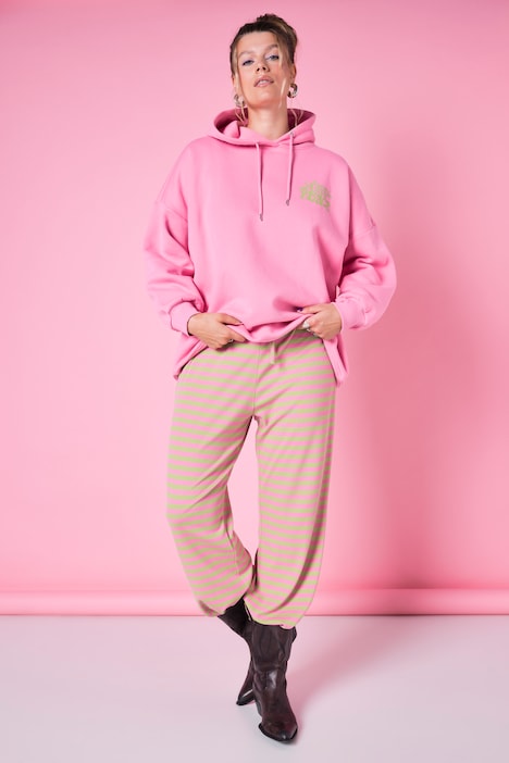 Hose, Wide Legs, Rippjersey mit Ringeln