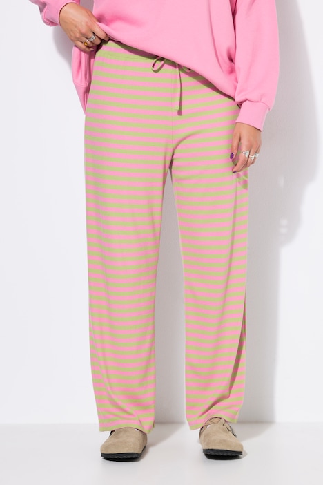 Hose, Wide Legs, Rippjersey mit Ringeln