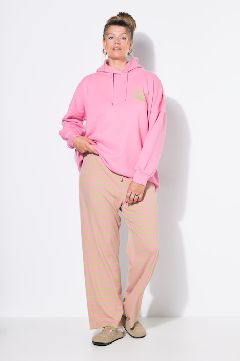 Hose, Wide Legs, Rippjersey mit Ringeln