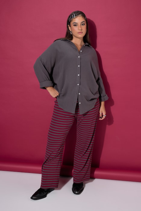 Hose, Wide Legs, Rippjersey mit Ringeln