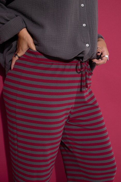 Hose, Wide Legs, Rippjersey mit Ringeln