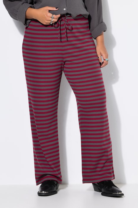 Hose, Wide Legs, Rippjersey mit Ringeln