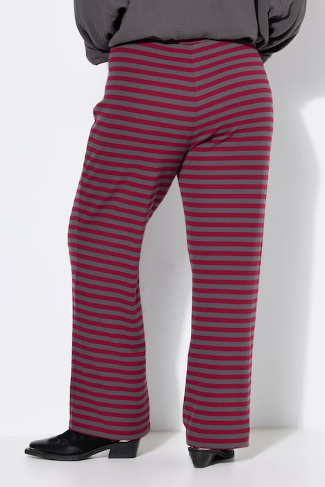 Hose, Wide Legs, Rippjersey mit Ringeln