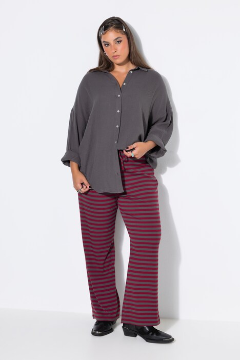 Hose, Wide Legs, Rippjersey mit Ringeln