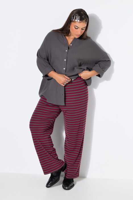 Hose, Wide Legs, Rippjersey mit Ringeln