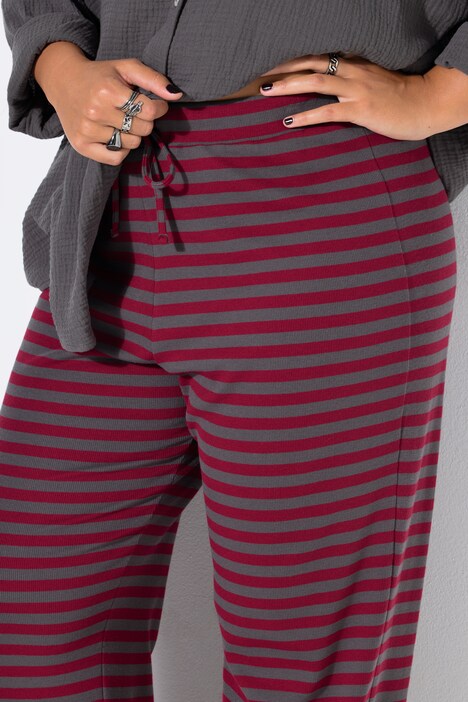 Hose, Wide Legs, Rippjersey mit Ringeln