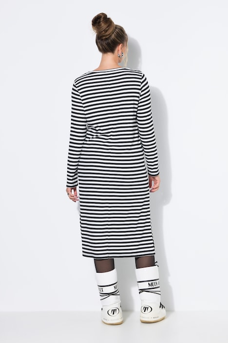Maxi-jurk, A-lijn, ribjersey met strepen, lange mouwen