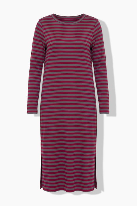 Maxi-jurk, A-lijn, ribjersey met strepen, lange mouwen
