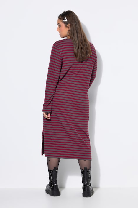 Maxi-jurk, A-lijn, ribjersey met strepen, lange mouwen