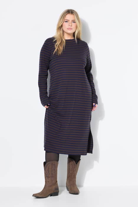 Maxikleid, A-Line, Rippjersey mit Ringeln, Langarm