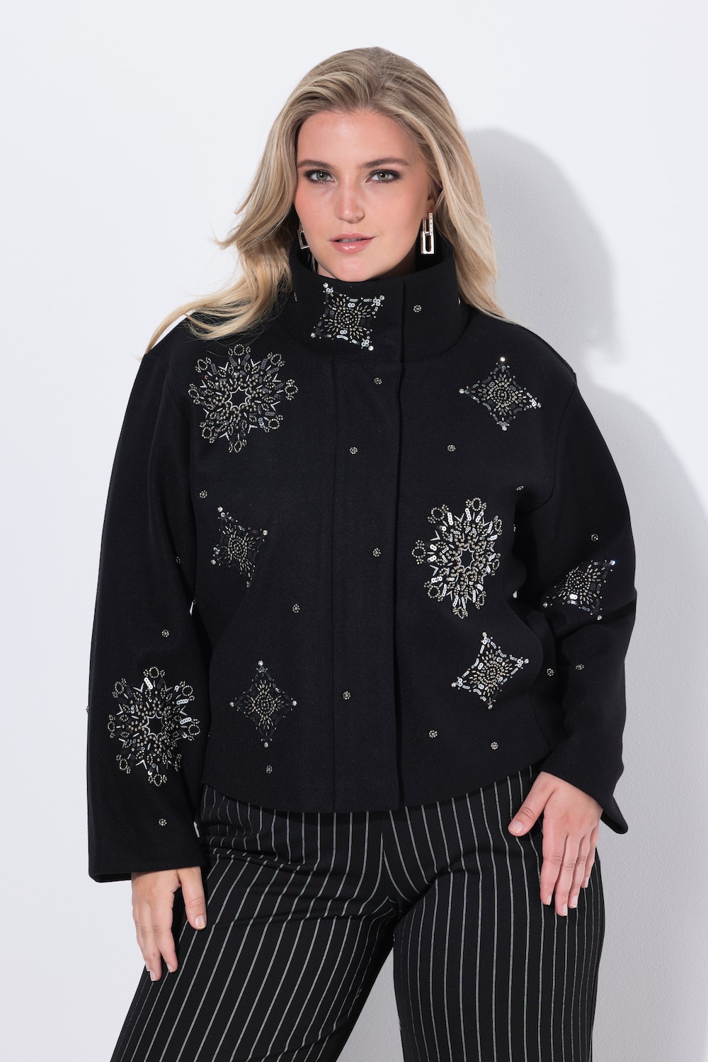 Große Größen Jacke, Damen, schwarz, Größe: 50/52, Polyester/Viskose, Ulla Popken