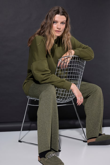 Broek, wijde pijpen, hoge taille, glitter-jacquard