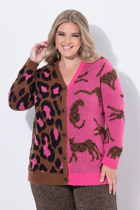 Strickjacke, Straight Fit, Leo-Mustermix