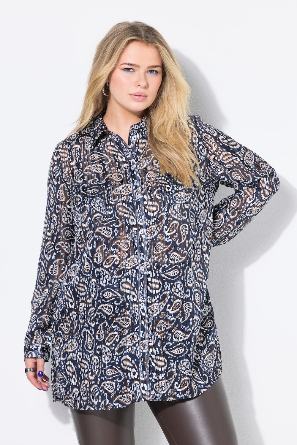 Thumbnail - Große Größen Hemdbluse, Damen, blau, Größe: 58/60, Polyester, Studio Untold