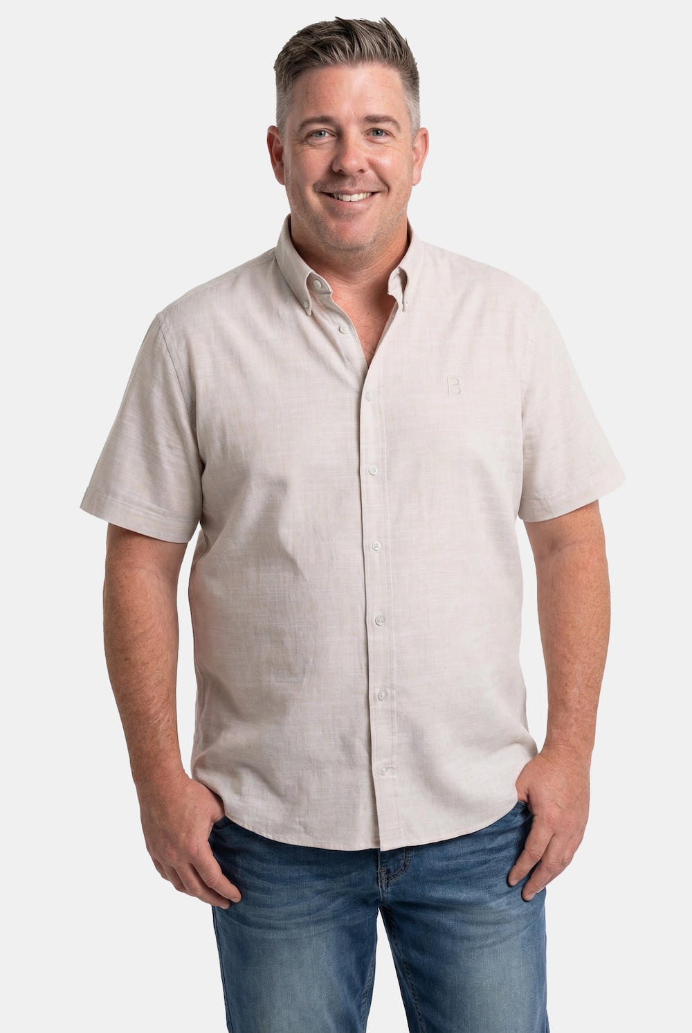 Boston Park Leinenoptik-Hemd, Halbarm, Buttondown-Kragen, Comfort Fit, bis 8 XL