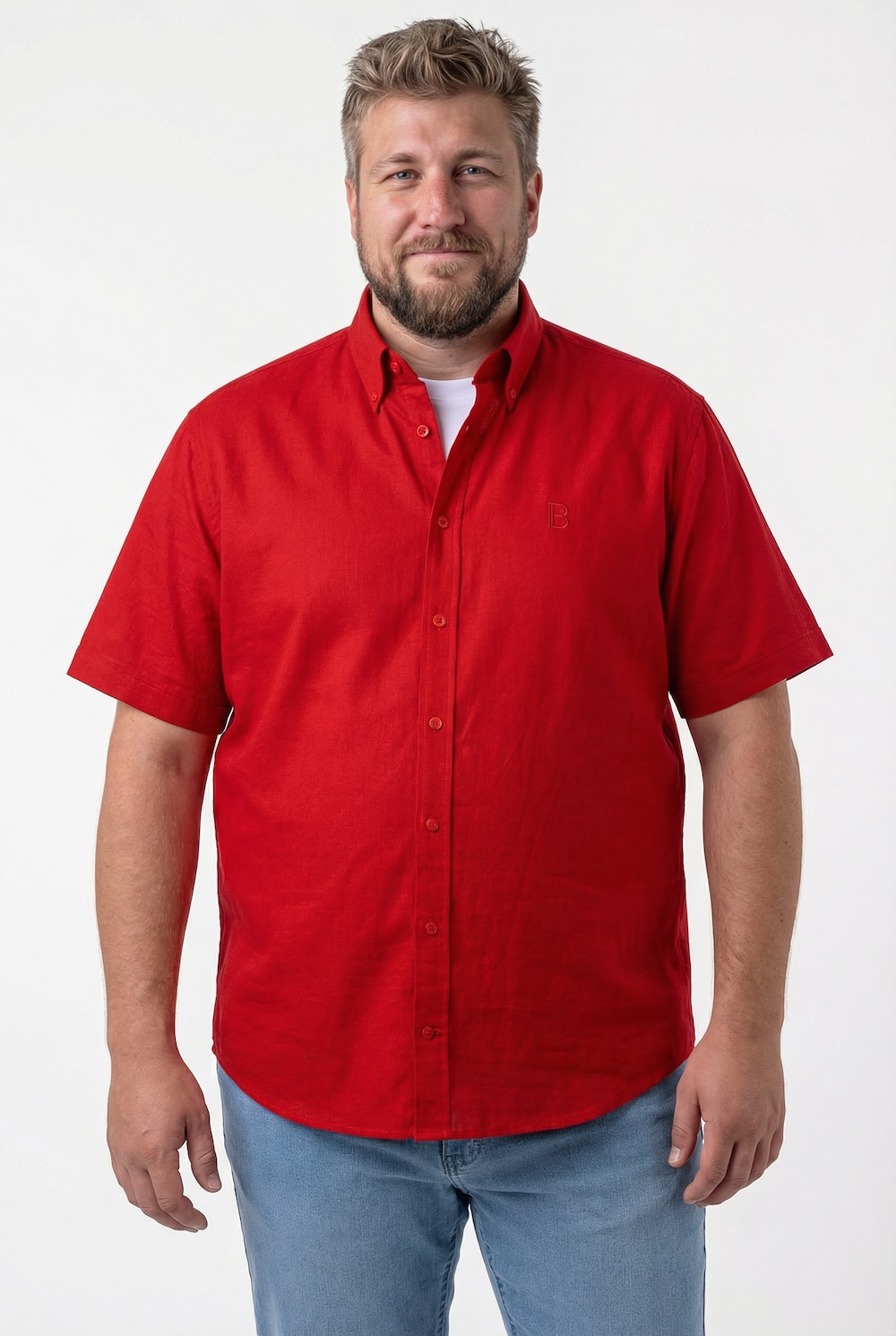 Boston Park Leinenoptik-Hemd, Halbarm, Buttondown-Kragen, Comfort Fit, bis 8 XL