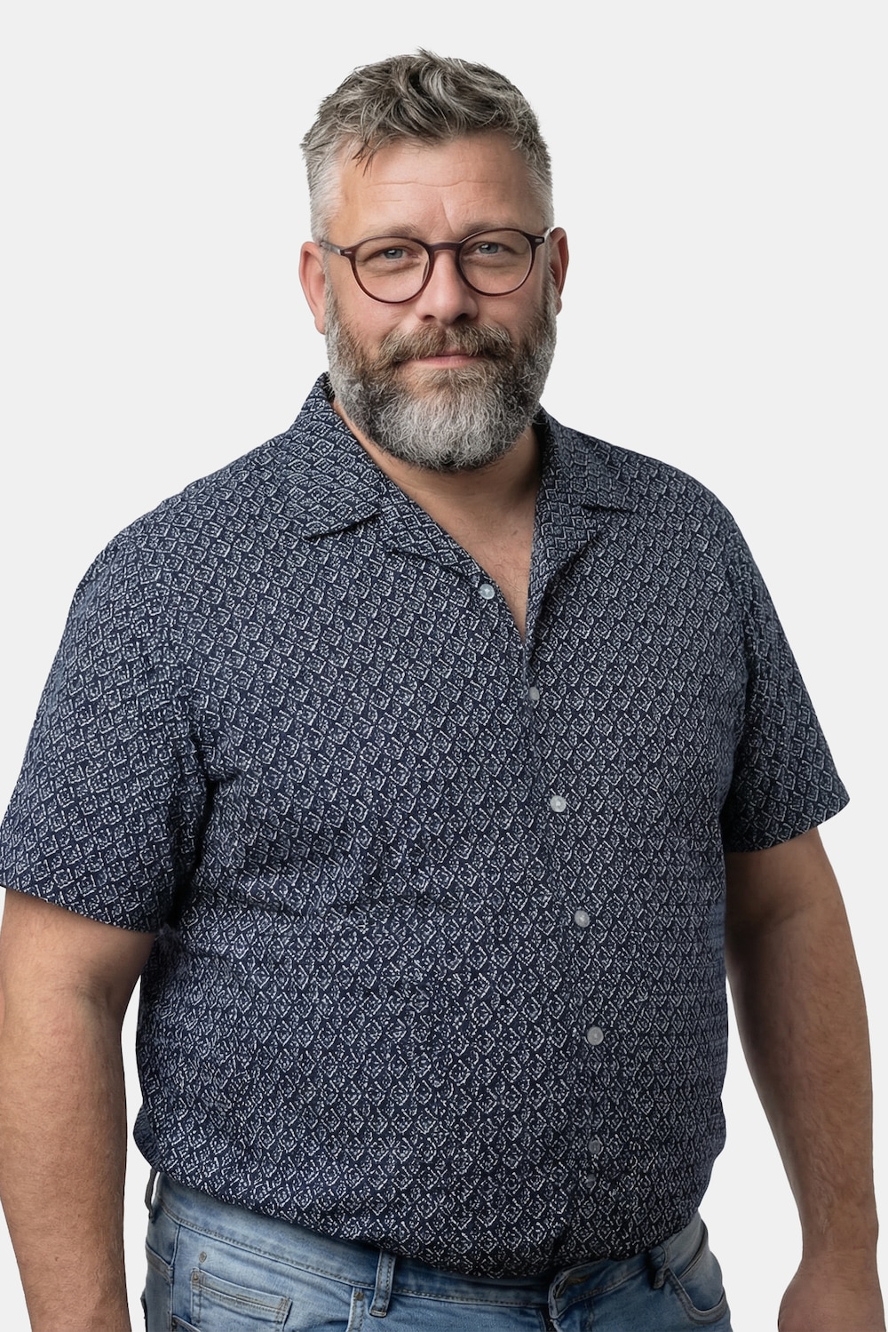 Men+ Hemd, Halbarm, Minimalmuster, Cubakragen, Cuba Fit, bis 8 XL