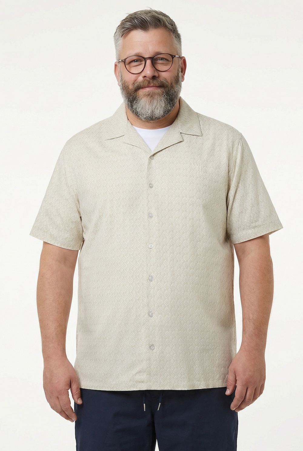 Men+ Hemd, Halbarm, Minimalmuster, Cubakragen, Cuba Fit, bis 8 XL