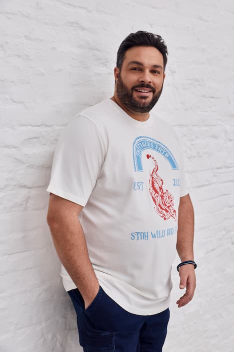 Men+ T-shirt, borstprint, korte mouwen, ronde hals, tot 8XL