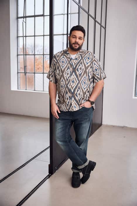 Men+ overhemd, korte mouwen, minimalistisch patroon, Cubaanse kraag, Cubaanse fit, tot 8XL