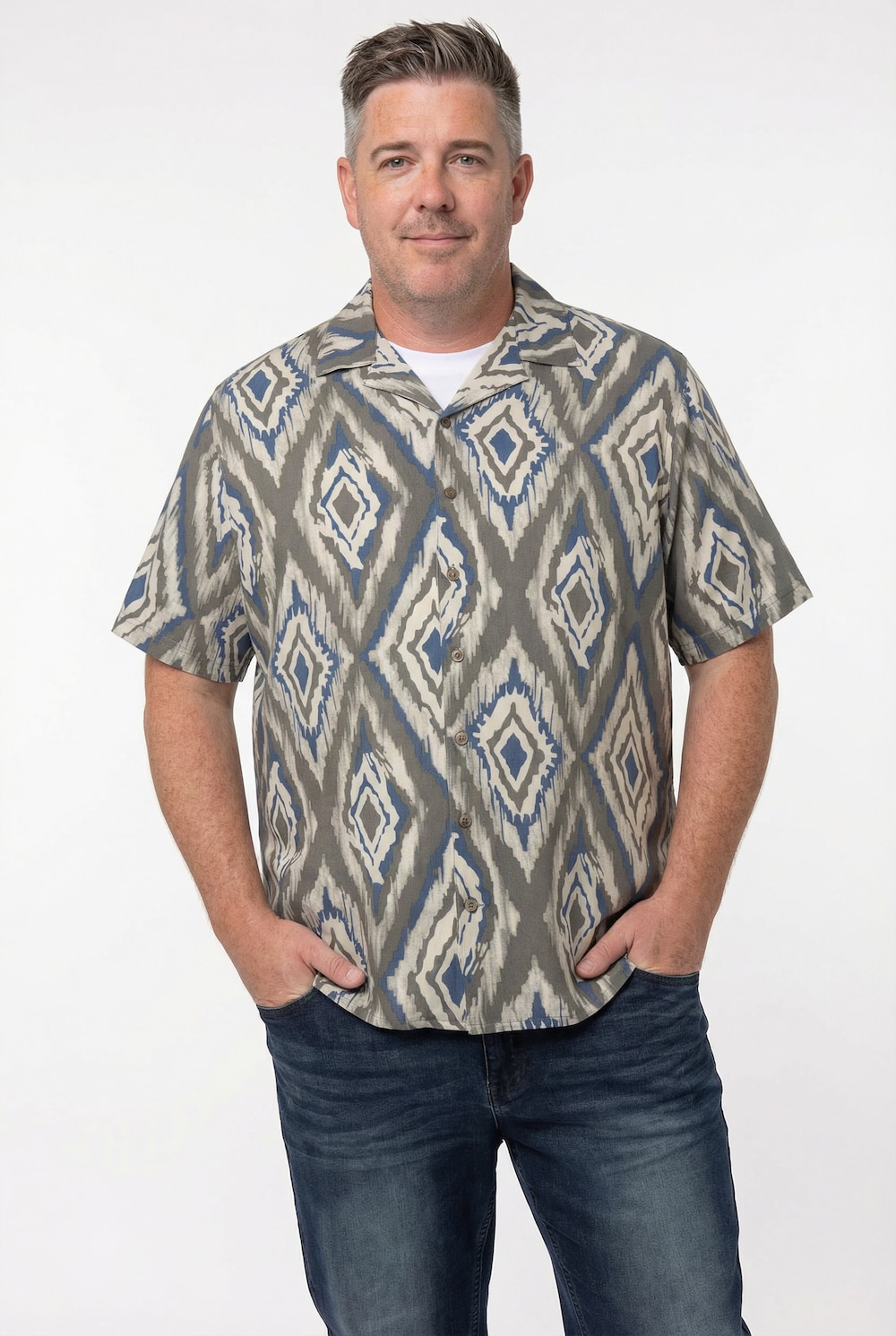 Men+ Hemd, Halbarm, Minimalmuster, Cubakragen, Cuba Fit, bis 8 XL