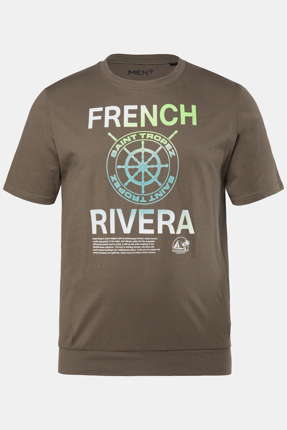 Men+ T-shirt, Buik-Fit, borstprint, korte mouwen, tot 8XL