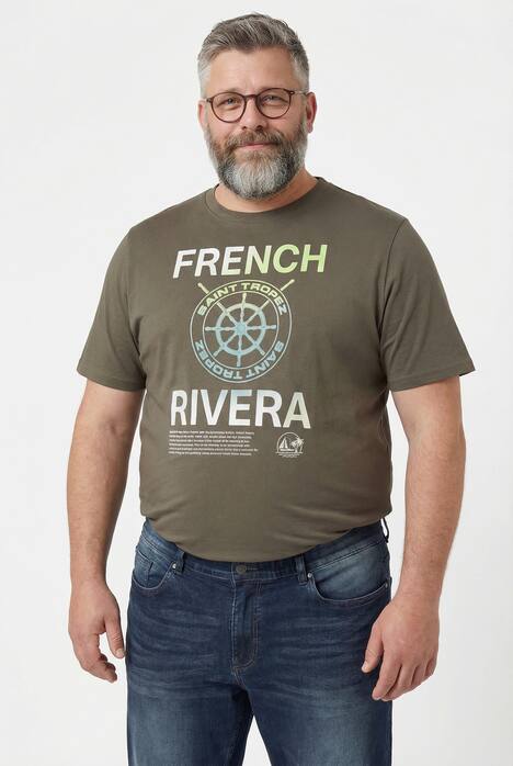 Men+ T-Shirt, Bauchfit, Brustprint, Halbarm, bis 8 XL